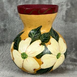 Hand Gourd Painted Bud Vase‎ Signed SH ‘07’ White Dogwood Flowers Country Decor